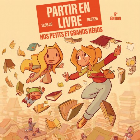 Affiche Partir en livre Affiche du festival avec le titre du festival "Partir en Livre", les dates du 17/06 au 19/07/2026